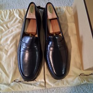 New Santoni Addison Shiny Black Leather Slip-Ons